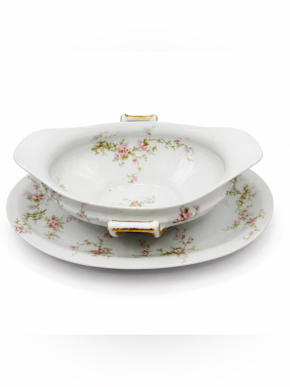 Theodore Haviland Limoges Vintage France Porcelain Gravy Boat w/Underplate